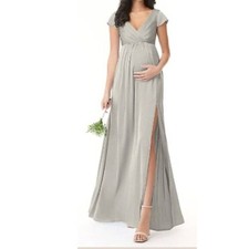 Azazie Women's Stretch‎ Pleated Satin Maternity Dress Allesia Party Pebble Size8