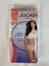 Jockey Elance 100 Cotton Women's 7/L Coral/Red/Geo String Bikini Panty 3-Pack