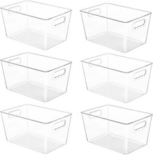 6 Pack Clear Pantry Organizer Bins, Plastic Containers with Handle for Kitchen,F