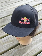 The Classics Yupoong Red Bull Hat Trucker Cap Black Adjustable Strap OSFA 