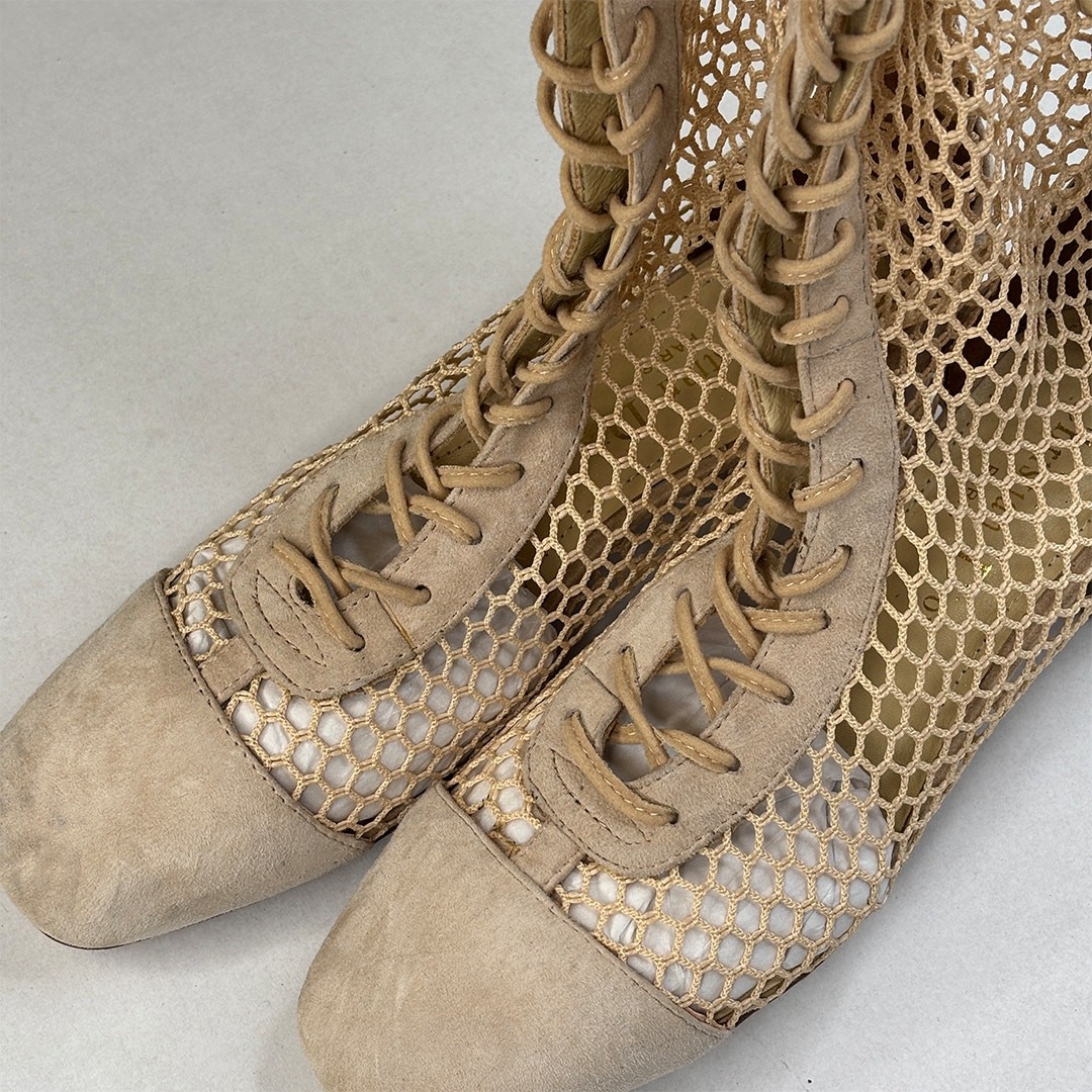 Christian Dior Beige Resille Naughtily D Lace Up Over The Knee