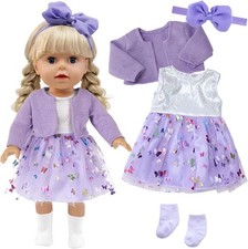 4 teilig Lila Puppenkleidung für 38-45cm Mädchen Puppe, Puppezubehör Mantel Pu