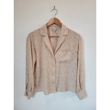 Worthington Beige Animal Print Button Front Blouse Size Small Career Top