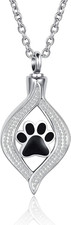 Dog Cat Black Paw Print Urn Necklace for Ashes Pet Cremation Stainless Steel Mem