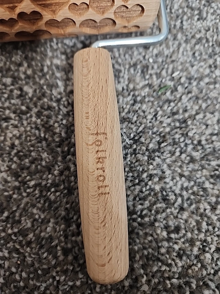 Wood Embossed, stamped Mini Rolling Pin With Heart Pattern - Image 3 of 4