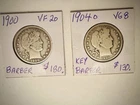 LOT OF 2 BARBER HALF DOLLARS 1900 - 1904 o -90% SILVER