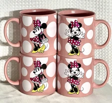 Set of Four 22oz. Minnie Mouse 2 Sided Pink Polka Dot Mugs by Zrike Brands #394