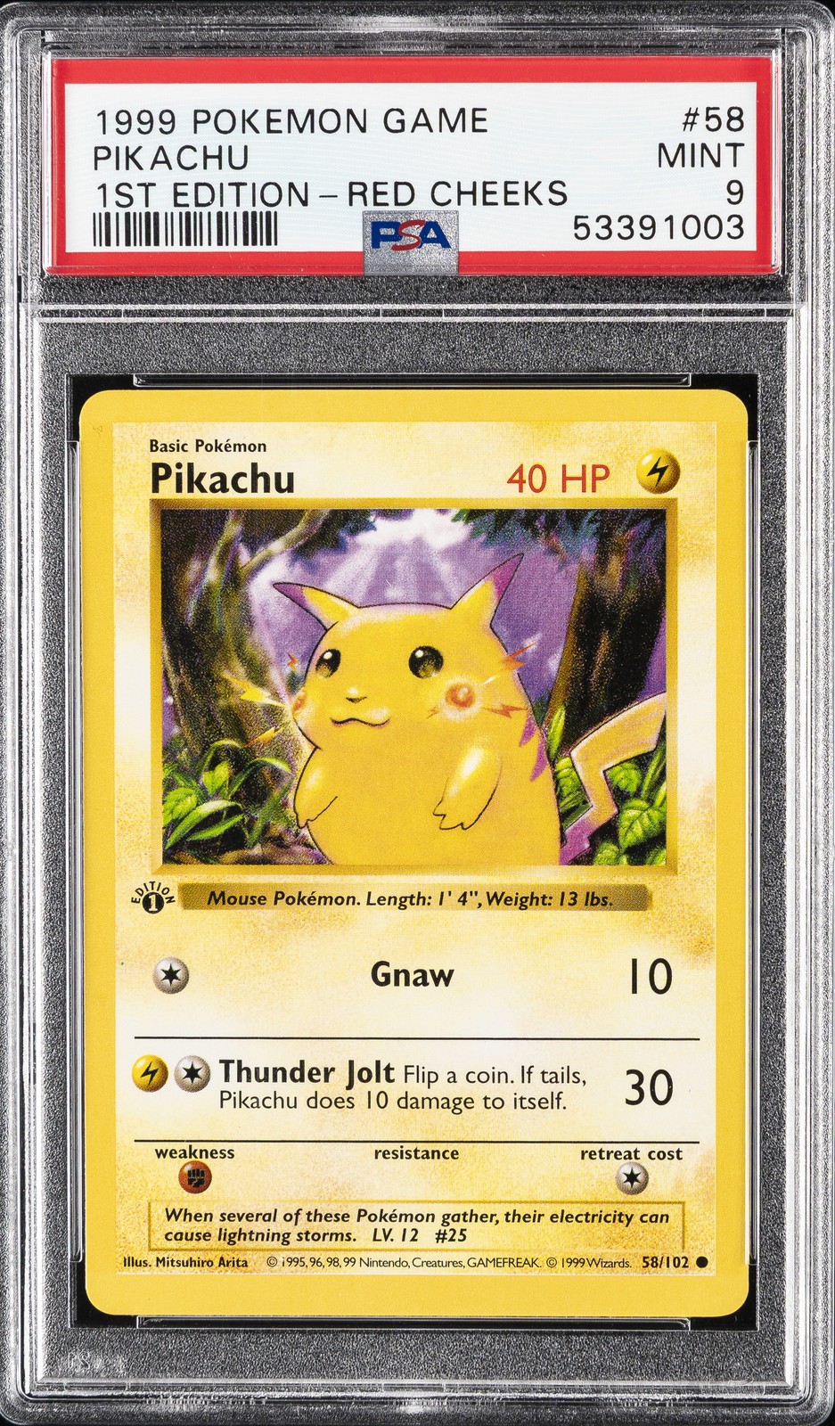 1999 POKEMON BASE SET 1ST EDITION-RED CHEEKS #58 PIKACHU PSA 9