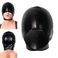 Adults Mask Hood Open Mouth Glossy Faux Leather Performance Headgear Clubwear