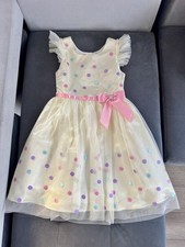 jona michelle girls Fancy Yellow dress size 8 Polka Dot Cap Sleeve Knee-length