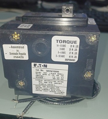 QBHW1020S Eaton Circuit Breaker 20 AMP 1 Pole (Shunt Trip Pole)