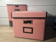 Foldable Fabric Storage Bin with Attached Lid (2-Pack) 15”x13”x11” Pink NEW