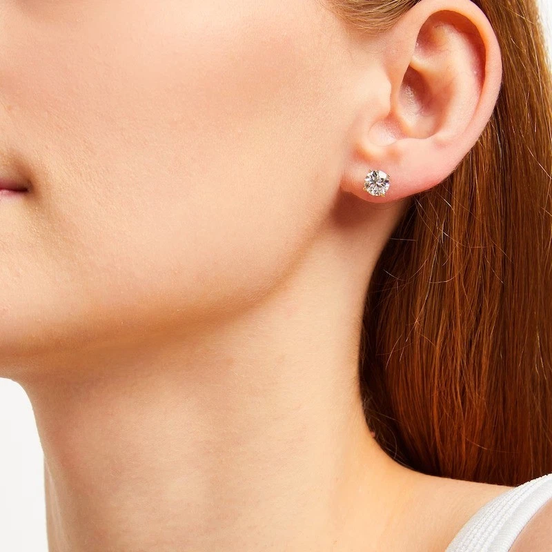 Certified 1 Ct Round Lab Grown Diamond Stud Earrings 14K Pure Yellow Gold VS1/E - Image 4 of 4