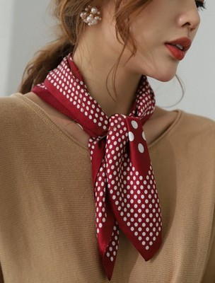 100% Silk 20'' small Square Scarf Women neckerchief Wrap Polka Dot red MY1-94