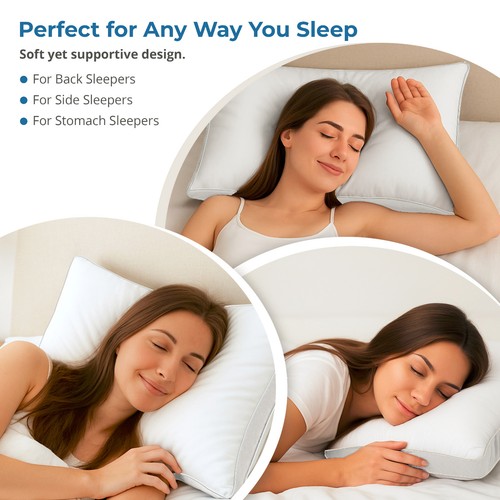 Gusseted Pillow Set of 2 Bed Pillows Neck Support Side & Back Sleepers Pillows - Picture 67 of 71