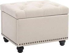 24 Inch Modern Tufted Bedroom Storage Ottoman Bench, Linen Lift Top Upholstered