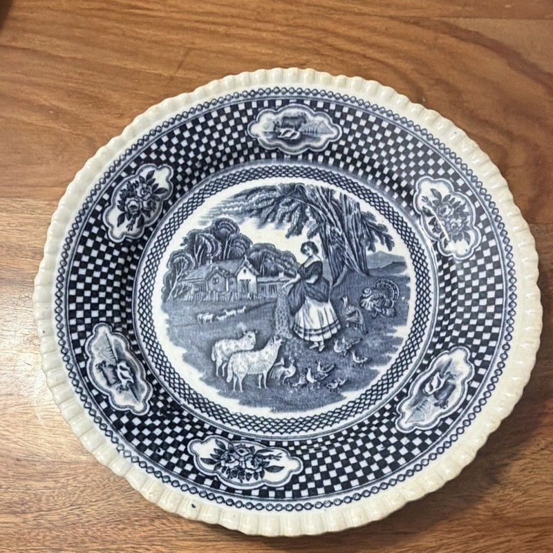 W. Adams & Co Ironstone Old English Rural Scenes Blue & White Plate 9 inch