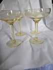 Set of 4 Vintage Yellow Depression Glass Champagne Coupes 3 Ring Optic Stemware