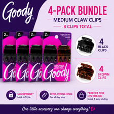 Goody Medium Claw Hair Clips 4-Pack Strong Hold Slideproof Black Brown Bundle