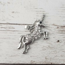 Unicorn Pendant with Clear Gems Silver Tone - No Chain Included