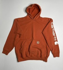 Carhartt Logo Graphic Sleeve Orange Pullover Sweatshirt Hoodie Men  s M Regular