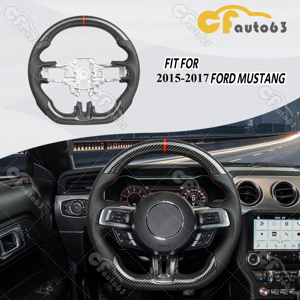 Подходит для Ford Mustang GT HYDRO DIP 2015-2017 годов выпуска руль из углеродного волокна красная линия - Изображение 2 из 4