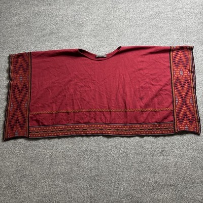 Peruvian Connection Pima Cotton Boho Knit Poncho Cape Artisan One Size Peru Red