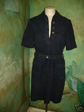 New NWT Tory Burch navy soft suede Raquel shirt dress sz 6