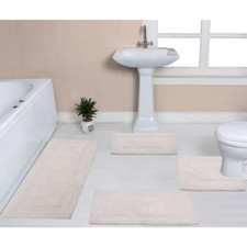 Classy 100 Cotton Bath Rugs Set, Machine Wash, 4-Pcs Set with Runner, Ivory