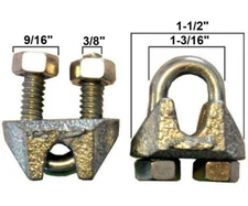 Galvanized Steel 3/8" Malleable Cable Clamps U-Bolts Wire Clips
