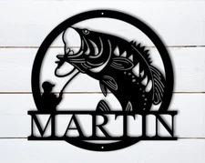 Personalized Fish Metal Signs, Monogram Wall Decor, Custom Last Name Sign