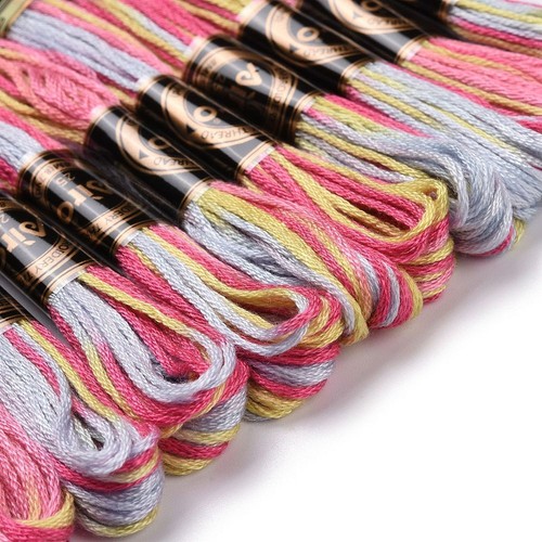 10 Skein Polyester Embroidery Floss Cross Stitch Threads Segment Dyed Cord Wire - Picture 2 of 16