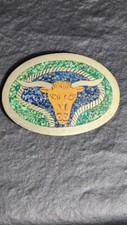 Vintage Mexico Alpaca Silver Mosaic Longhorn Bull Head 3.5" Belt Buckle