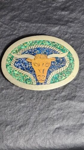 Vintage Mexico Alpaca Silver Mosaic Longhorn Bull 