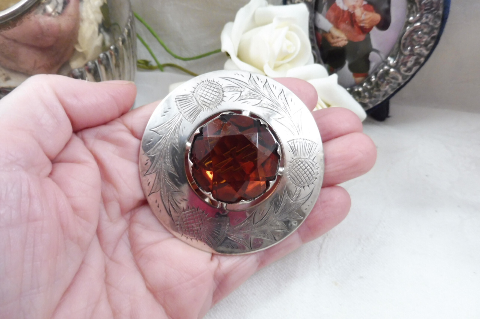 Large Antique Solid Silver Scottish Thistle Citri… - image 4