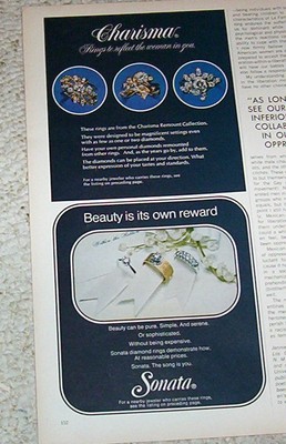 1972 print ad -Orange Blossom jewelry Charisma & Sonata diamond rings vintage AD