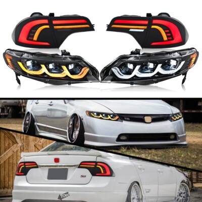Juego De 4 Luces Traseras LED Negras Para Honda Civic Sedán 4 Puertas 2006-2011 DX/EX/GX/LX/SI