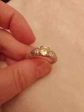 Silver Coloured Metal And Yellow Round Cut Gem And Crystal Accents Sz adjustable