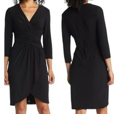 NWT Eliza J Surplice Wrap Jersey V Neck Dress Black Size 2 Retail $168