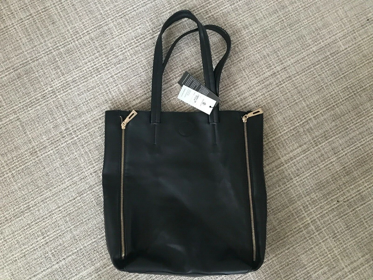 Black leather tote bag with zipper 2025