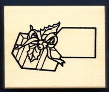 PRESENT Gift Wrapped Box Leaf BOW Card Tag Anita's NEW Wood Mount RUBBER STAMP