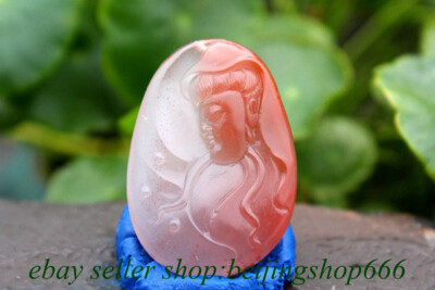 2'' Chinese Natural Nan Hong Red Agate Carved Kwan-yin Guan yin Goddess Pendant