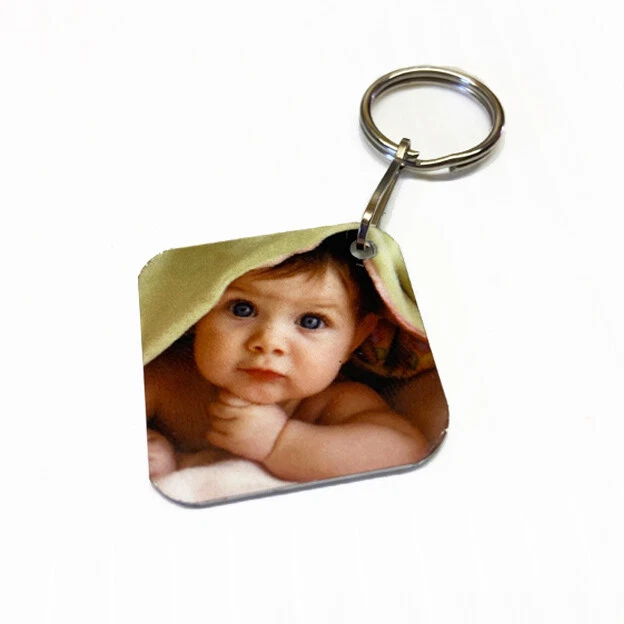 Personalised Metal Photo Keyring Square Double Sided Gift Any