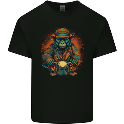 Lovetshirts Monkey Drummer Herren Bio Baumwoll T-Shirt Crew Neck Schwarz