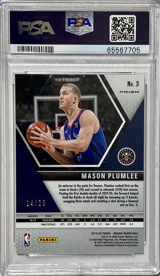 2019 Panini Mosaic #3 Mason Plumlee NBA Fast Break Pink #14/20 PSA 10 Gem Mint - Image 4 of 4