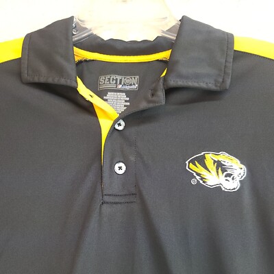 Missouri Mizzou Tigers Shirt Mens Medium Black Polo Majestic Section 101 Golf