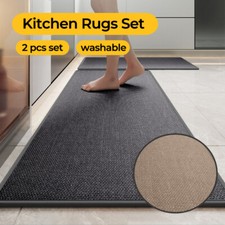 Non-Slip Kithchen Floor Mat and Rugs 2 Pcs Set Washable Runner Carpet