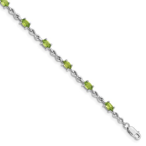 925 Sterling Silver Peridot Chain Tennis Charm Bracelet - Picture 3 of 12