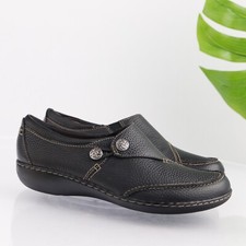 Clarks Womens Ashland Lane Loafer Size 8 M Black Leather Shootie Flat Shoe Comfy