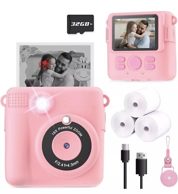 Instant Print Camera for Kids,HD Digital Video Camera with 32GB SD Card-Purple